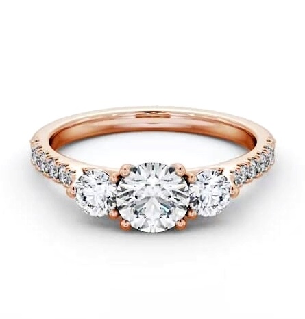 Three Stone Round Diamond Trilogy Ring 18K Rose Gold with Side Stones TH93_RG_THUMB2 