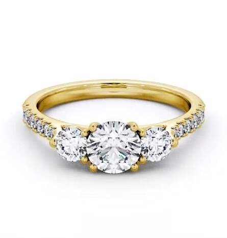 Three Stone Round Diamond Trilogy Ring 9K Yellow Gold with Side Stones TH93_YG_THUMB2 