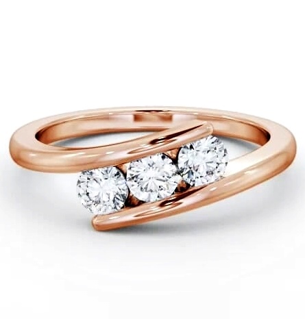Three Stone Round Diamond Offset Band Ring 9K Rose Gold TH95_RG_THUMB1