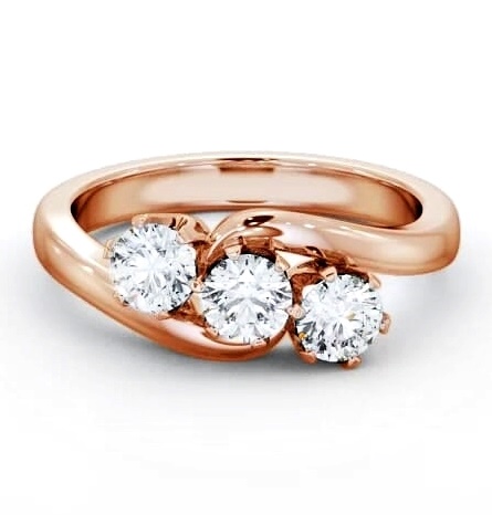 Three Stone Round Diamond Unique Setting Ring 9K Rose Gold TH97_RG_THUMB2 