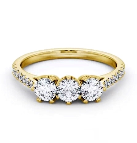 Three Stone Round Trilogy Ring 18K Yellow Gold with Side Stones TH99_YG_THUMB2 