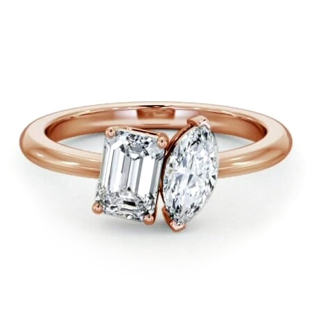 Toi et Moi Marquise and Emerald Diamond Ring Set in 18K Rose Gold tw10_rg_thumb1