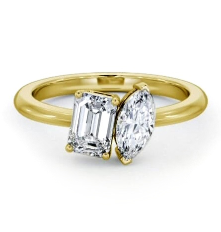 Toi et Moi Marquise and Emerald Diamond Ring Set in 9K Yellow Gold tw10_yg_thumb1