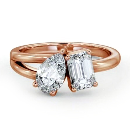 Toi et Moi Emerald and Pear Diamond Ring Set in 9K Rose Gold tw5_rg_thumb1