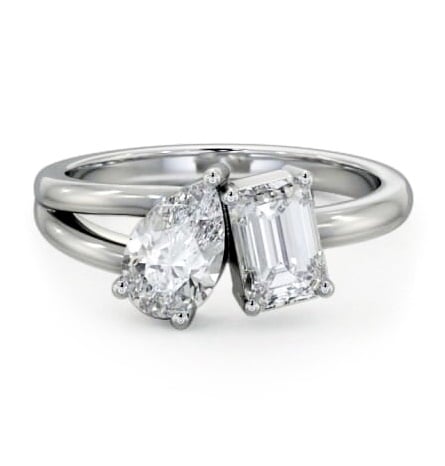 Toi et Moi Emerald and Pear Diamond Ring Set in 18K White Gold tw5_wg_thumb1