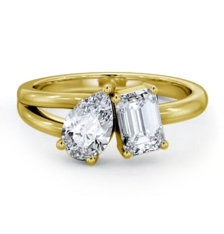 Toi et Moi Emerald and Pear Diamond Ring Set in 18K Yellow Gold tw5_yg_thumb1