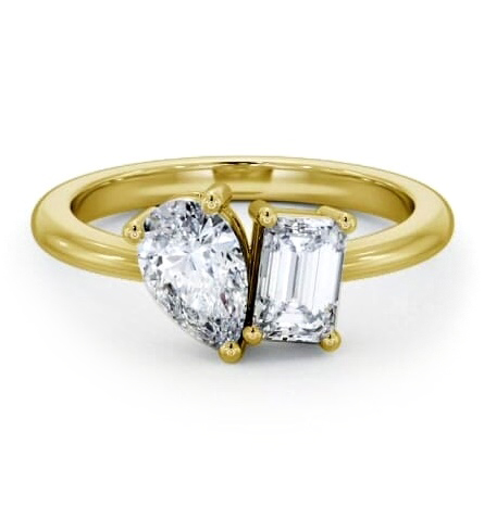 Toi et Moi Emerald and Pear Diamond Ring Set in 18K Yellow Gold tw6_yg_thumb1