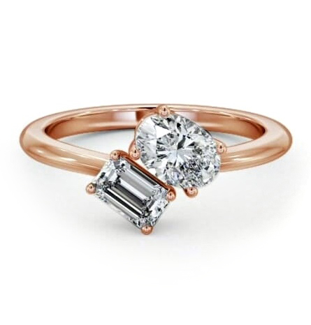 Toi et Moi Oval and Emerald Diamond Ring Set in 18K Rose Gold tw8_rg_thumb1