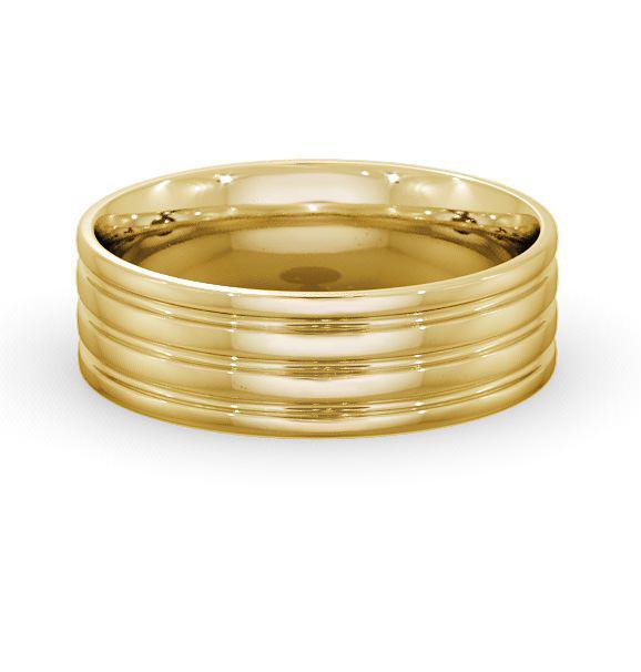 Mens Flat Court Treble Groove Wedding Ring 9K Yellow Gold WBM11_YG_THUMB1